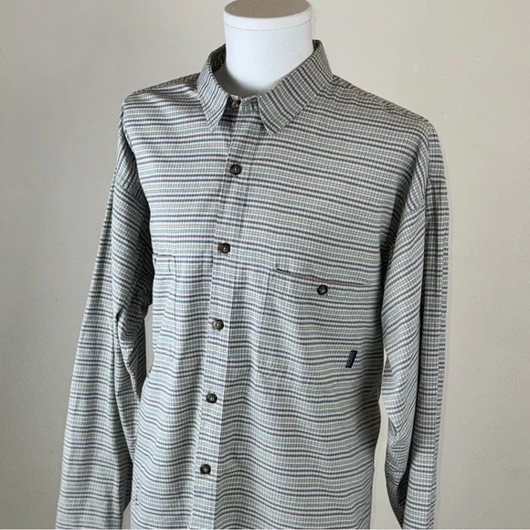 1999 Patagonia Men XXL Shirt Green & Tan Plaid 100% Organic Pima Cotton Vintage - Picture 1 of 8